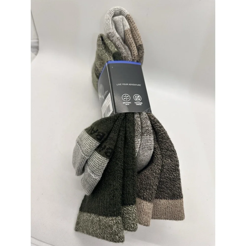 Eddie Bauer Merino Wool Crew Socks 2 Pair Pack Mens 6-12 Midweight